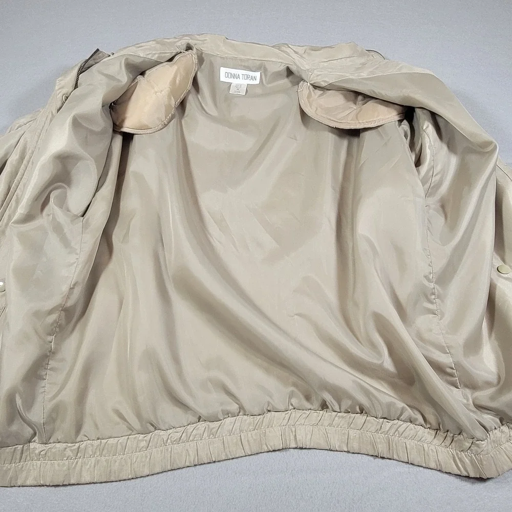 Vintage 80s Donna Toran Silk Jacket Beige Women's‎ Size Medium Shoulder Pads